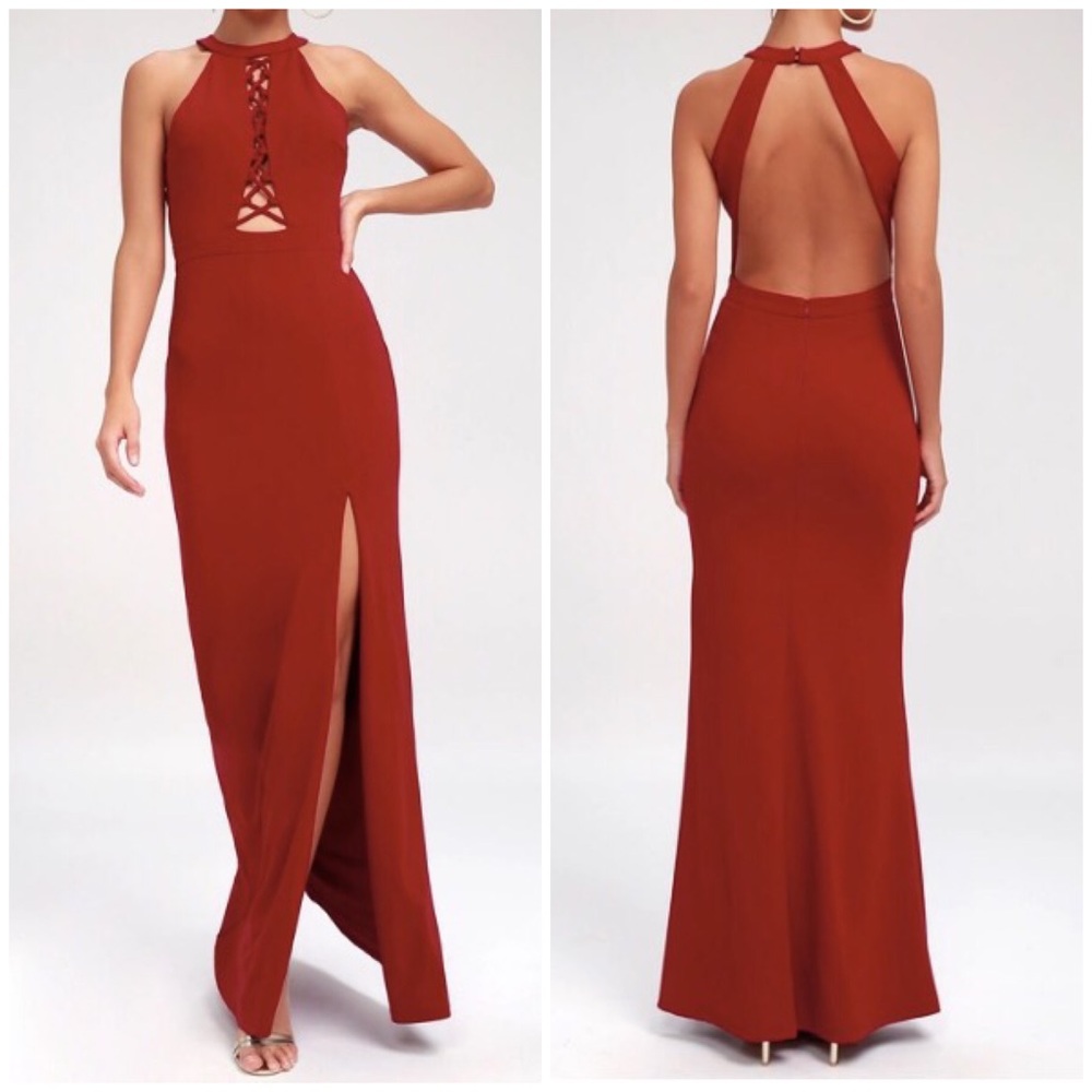 Lulus Lace-Up Open Back Halter Maxi Dress